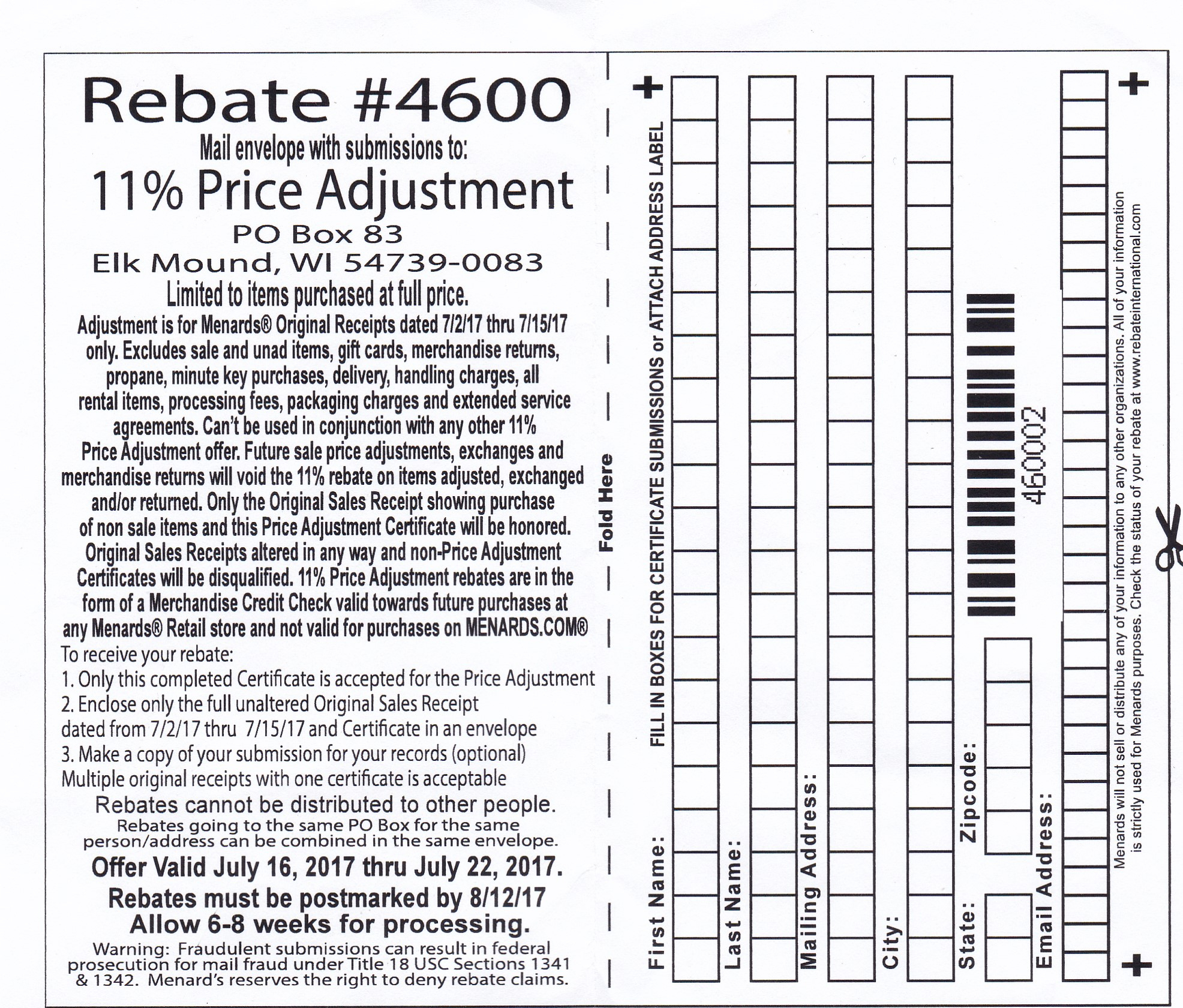 11 Adjustment Rebate Menards