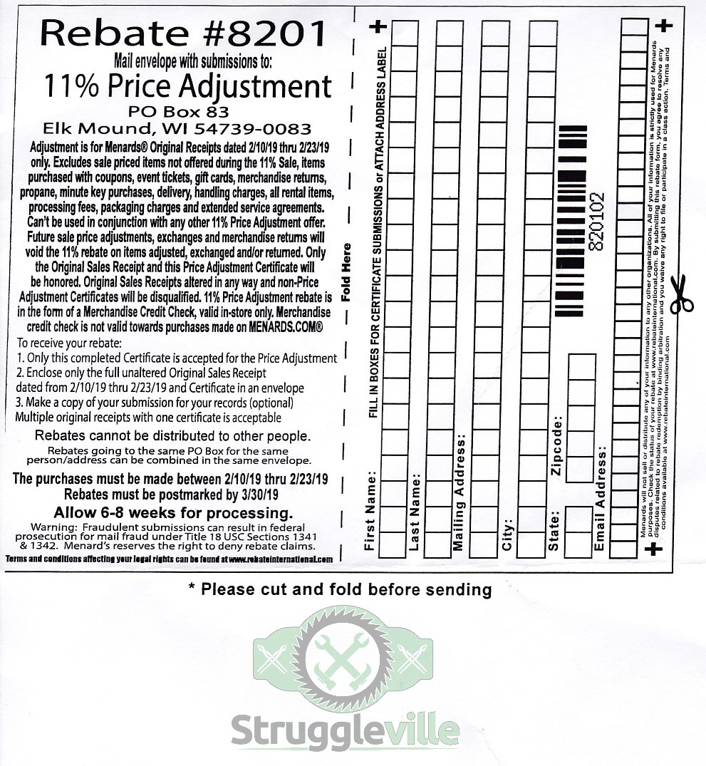 Did Menards Have An 11 Rebate For 2-2-17