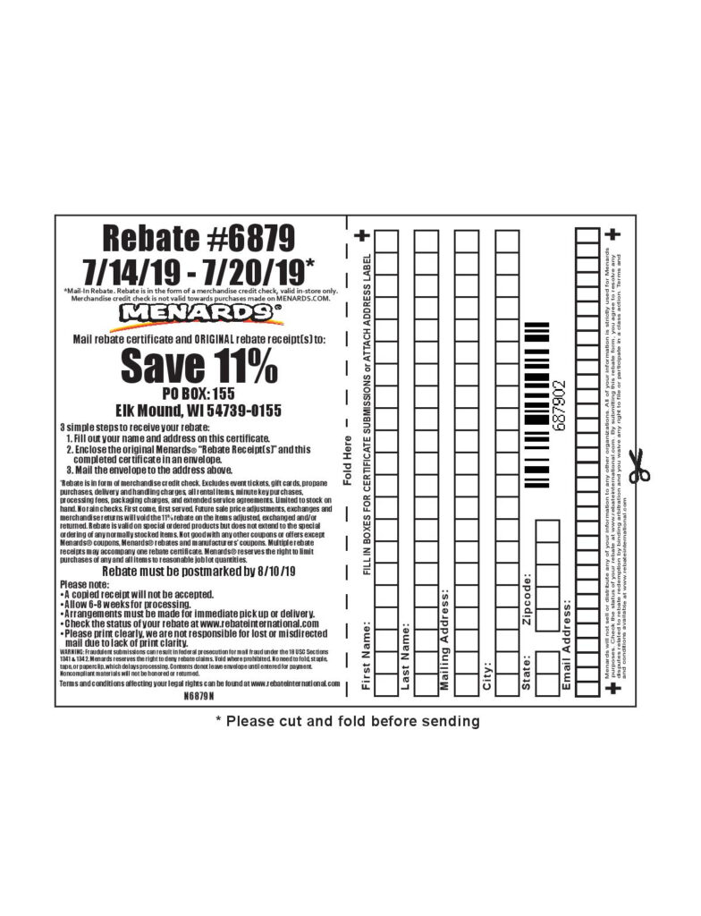 How To Pront Menards Rebate With Address