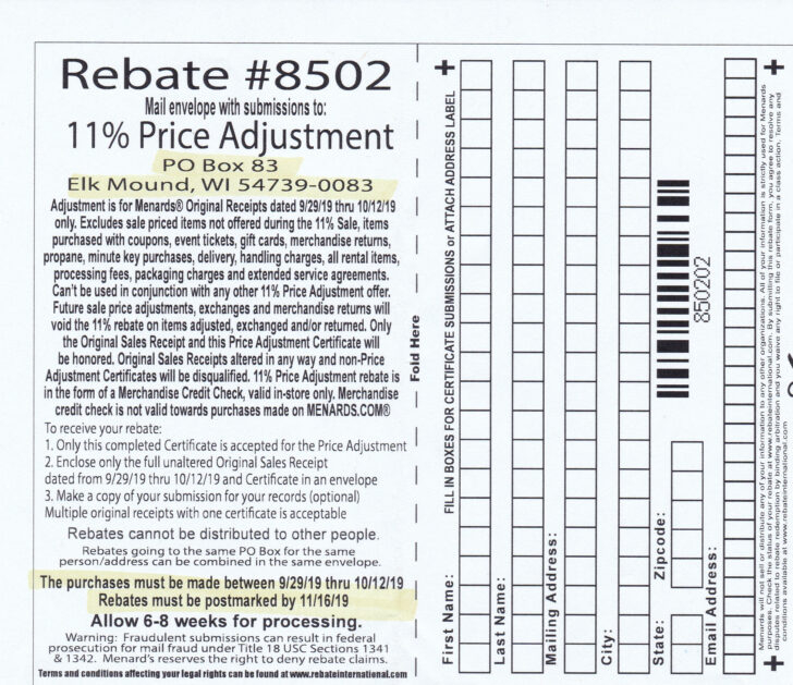 Menard 11 Percent Rebate Form