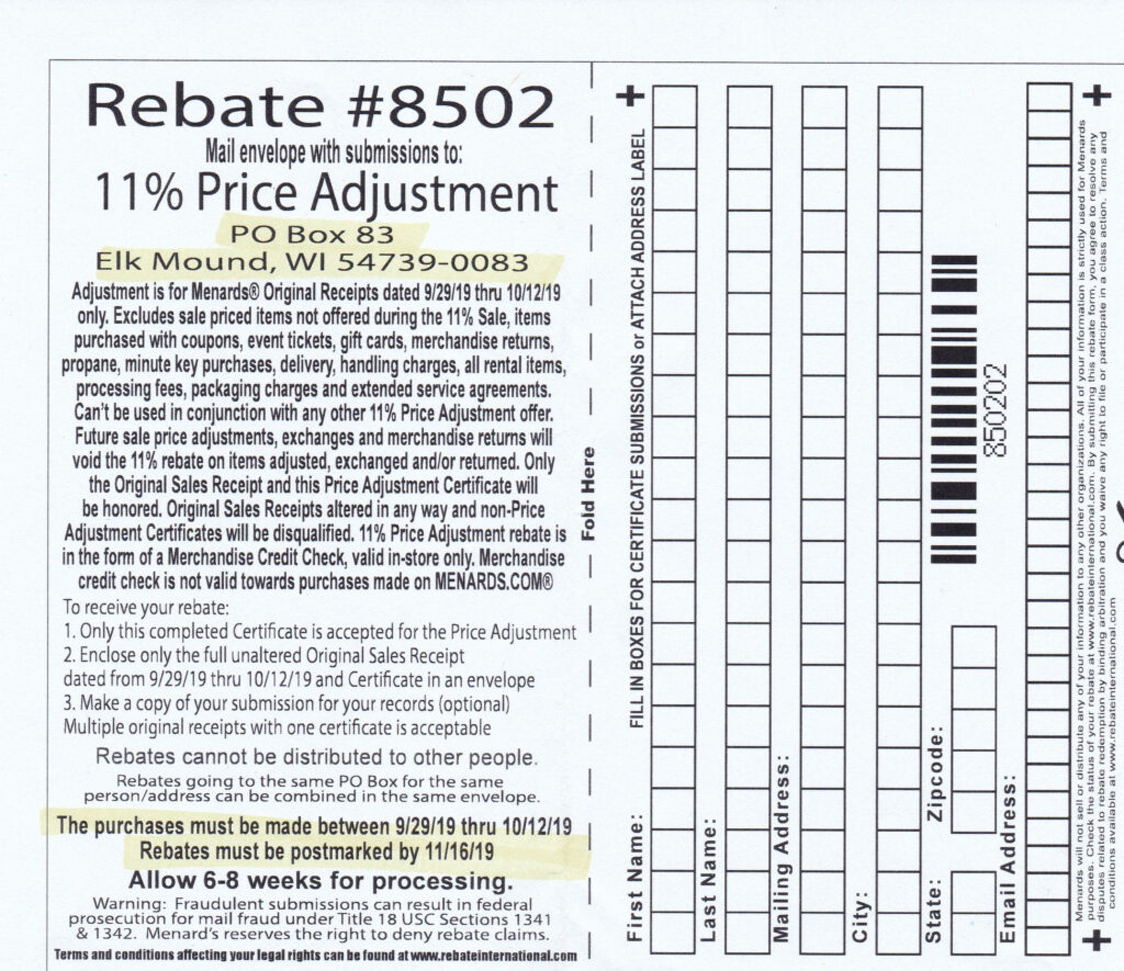 Menards 11 Percent Rebate Online