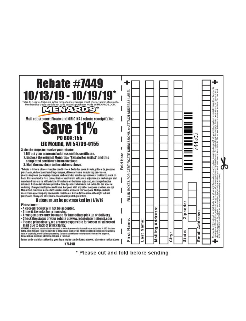 Menards 11 Rebate 2024 Form