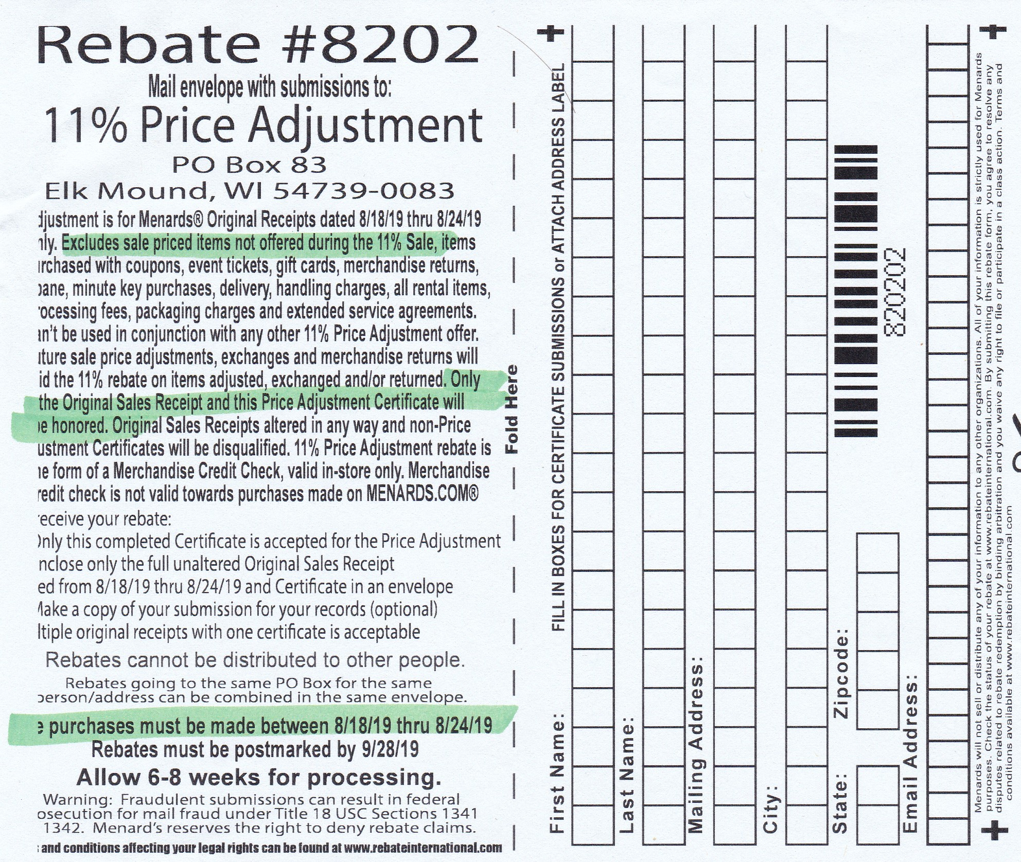 Menards 11 Rebate Feb Price Adjustment