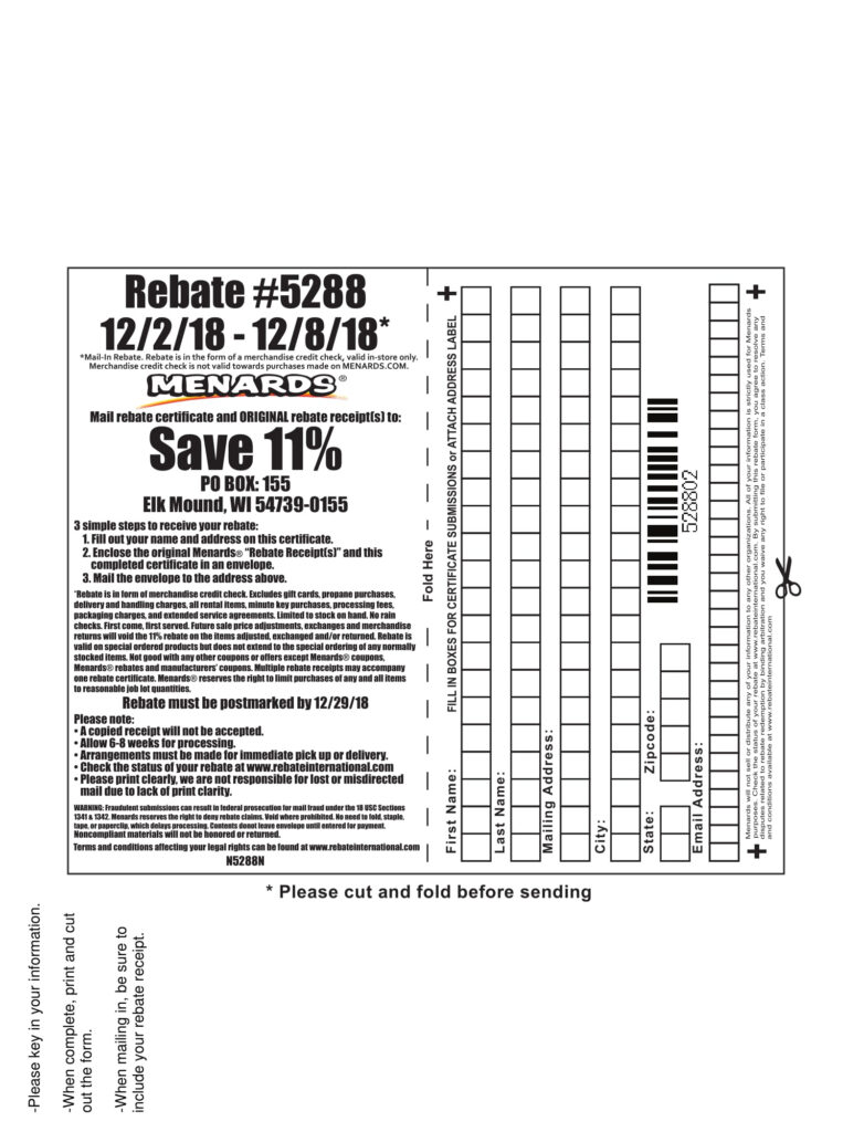 Menards 5288 Rebate Form