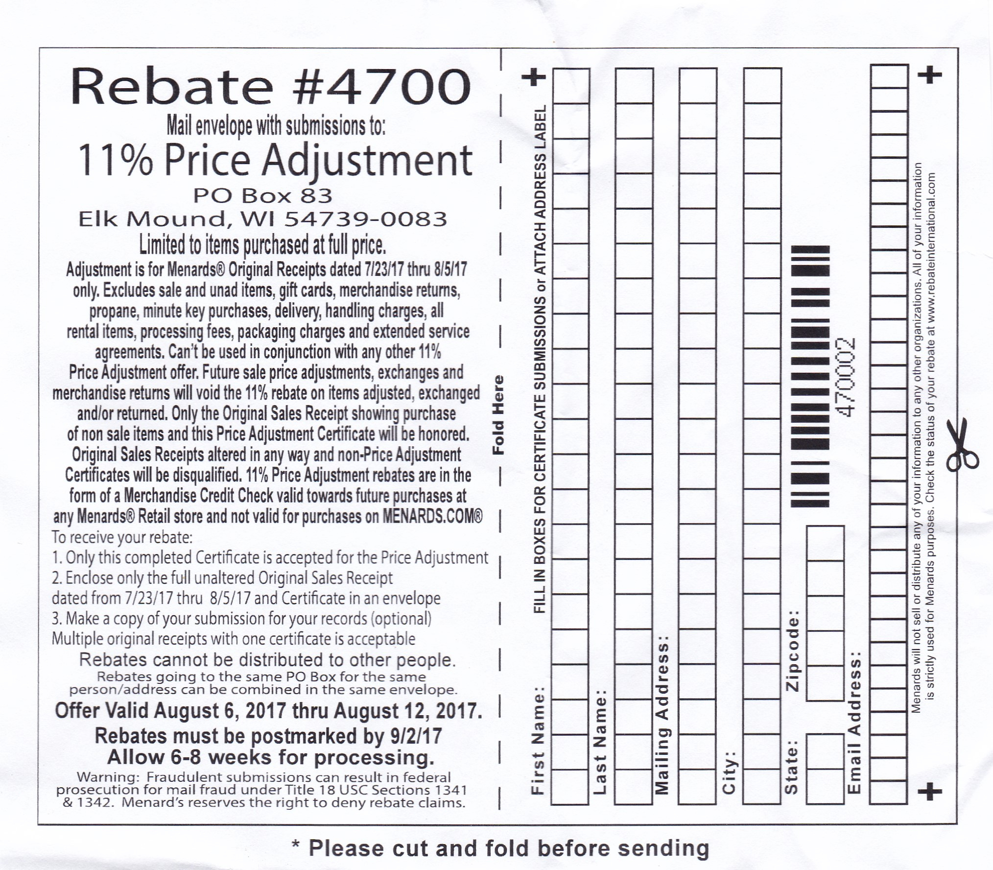 Menards 5507725 Rebate