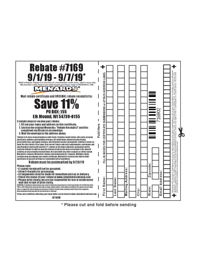 Menards 7169 Rebate Form