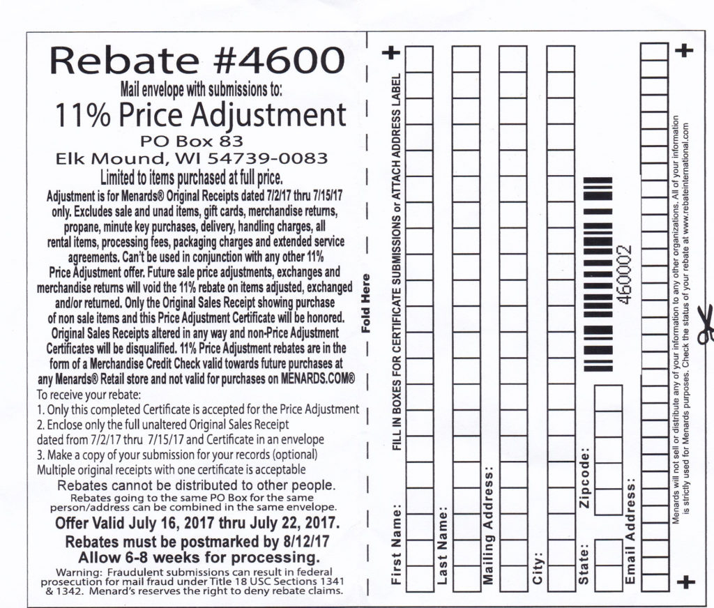 Menards Adjustment Rebate 2022