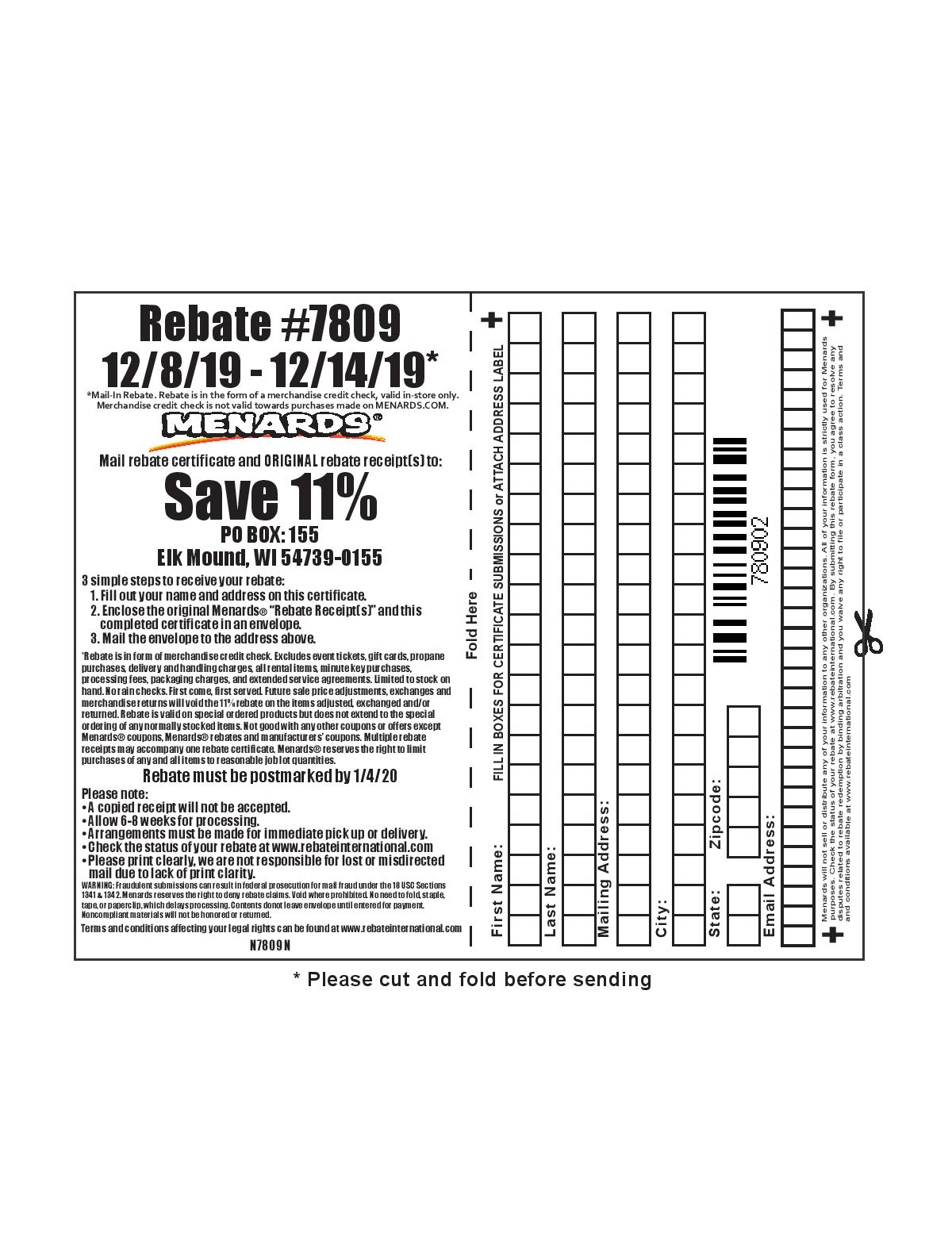 Menards Post 11 Rebate Offer