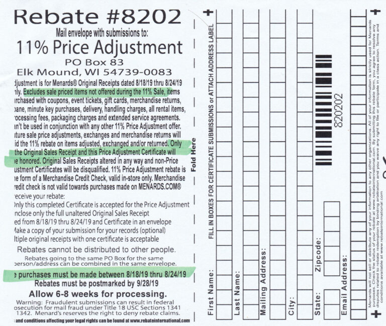 Menards Price Adjustment Rebate Form May 2024