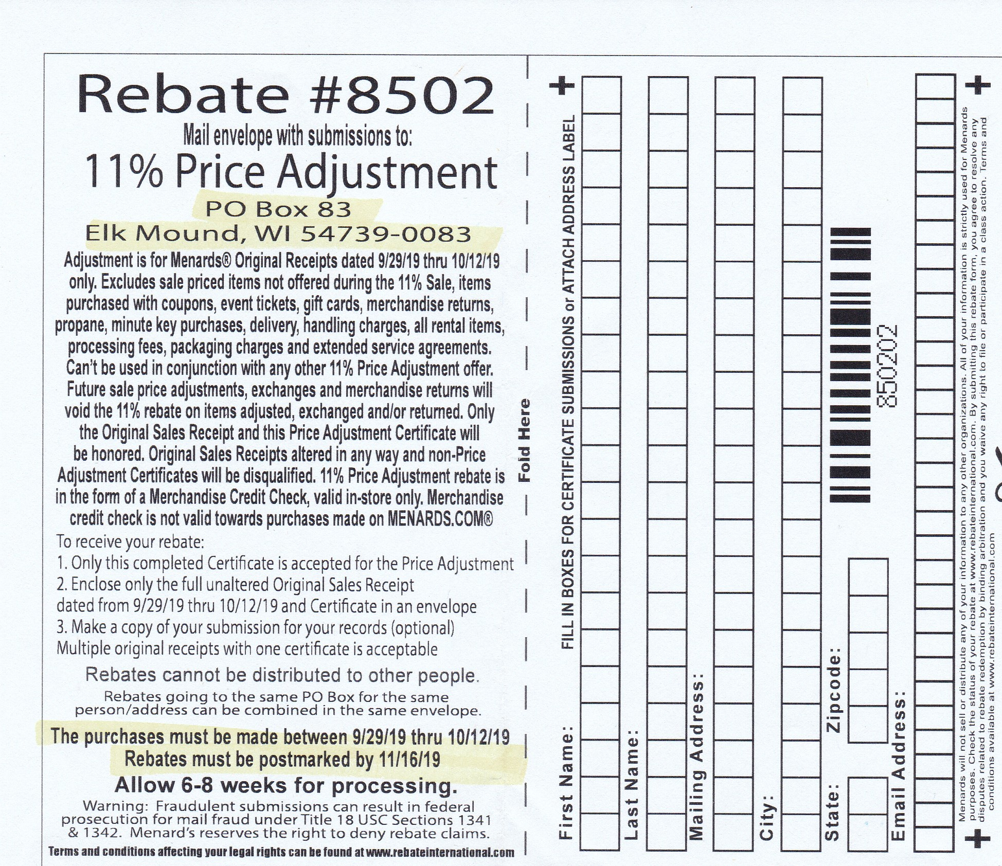 Menards Price Adjustment Rebate Forms