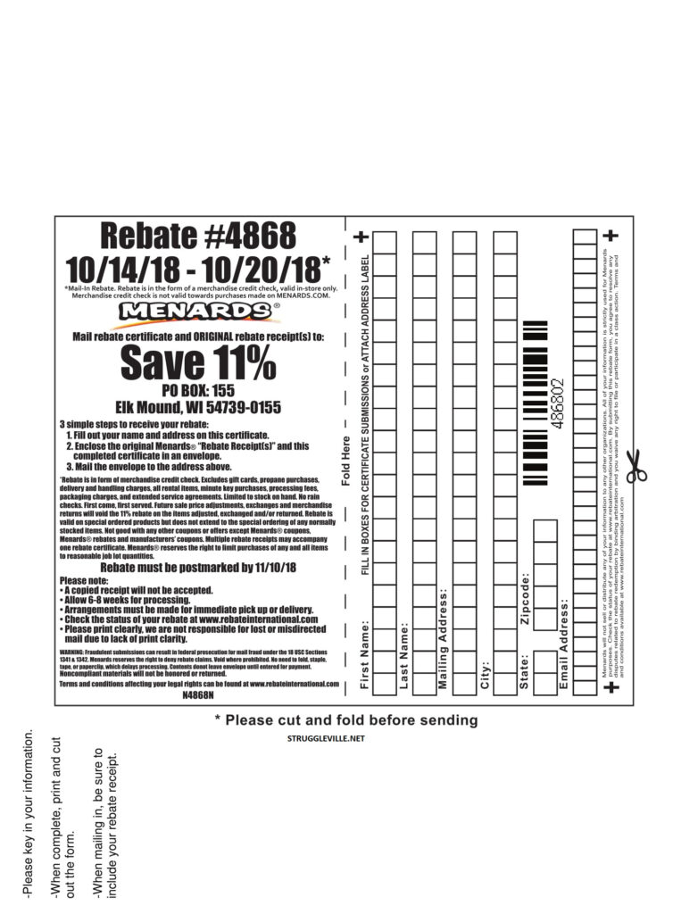 Menards Rebate 4868