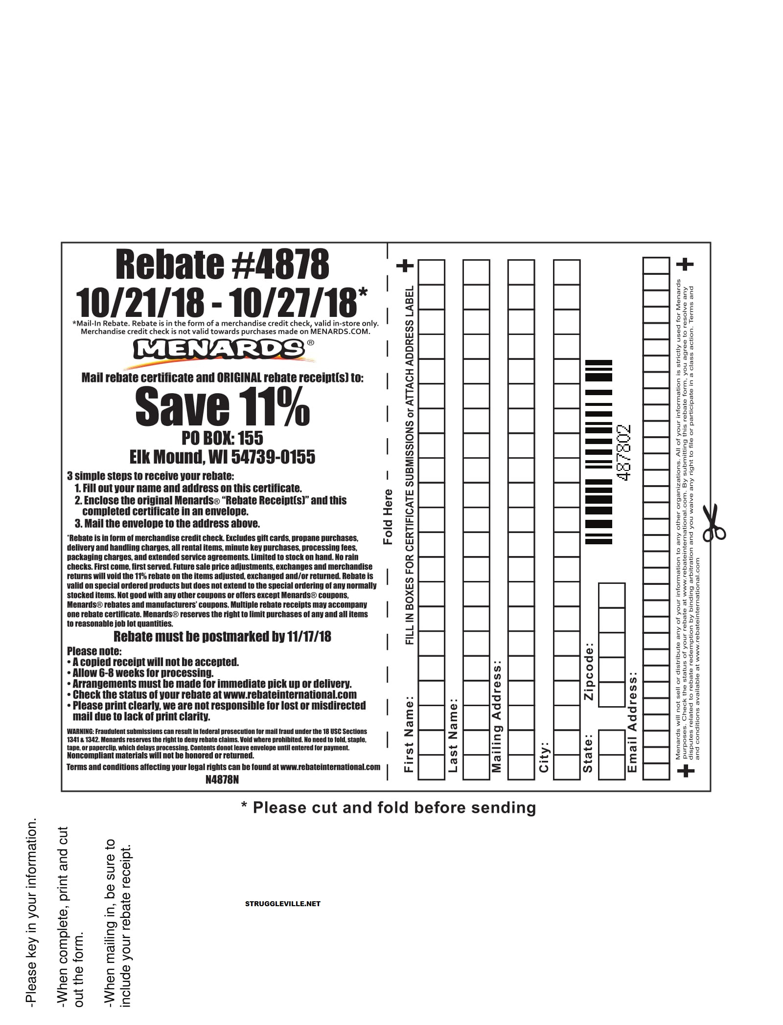 Menards Rebate 4878 Form