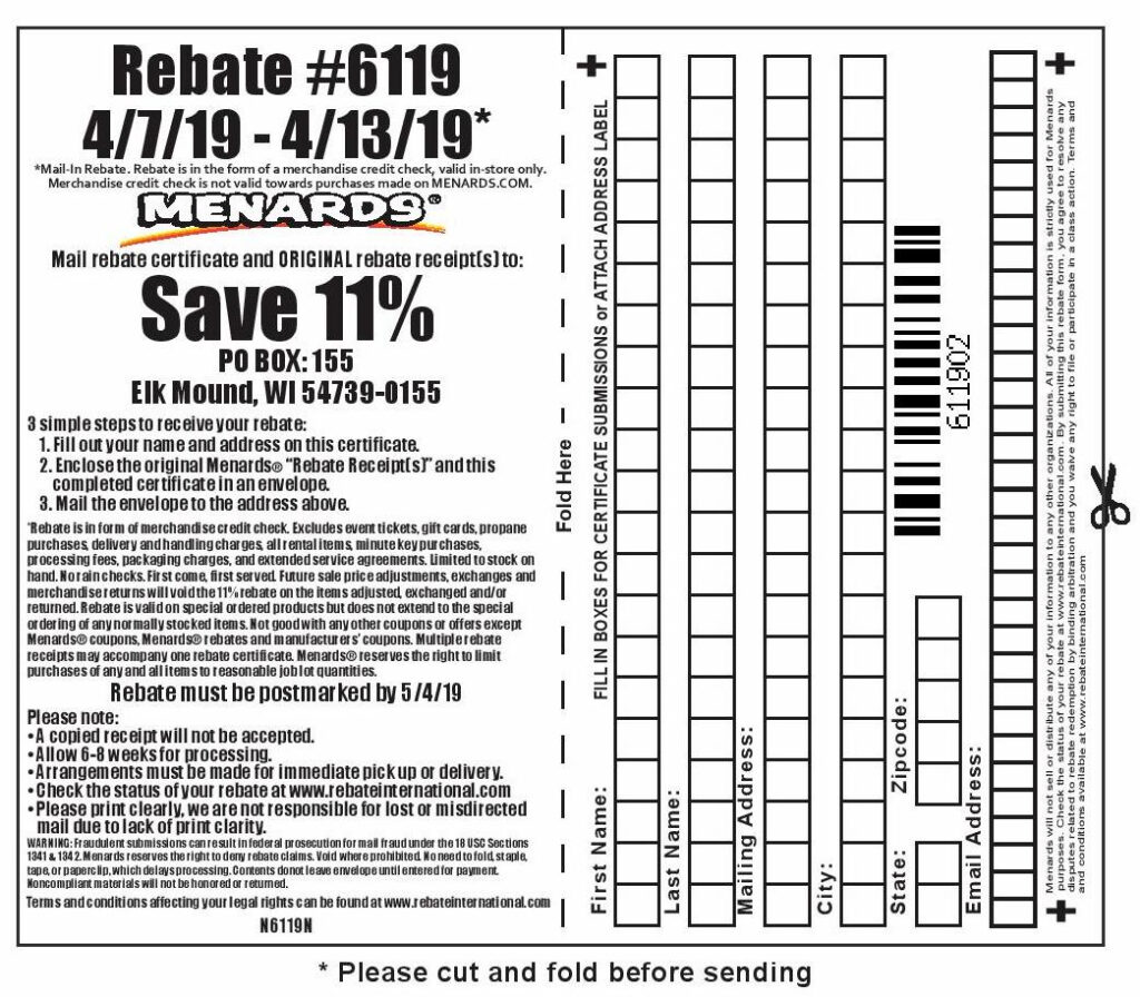 Menards Rebate 6119 Form