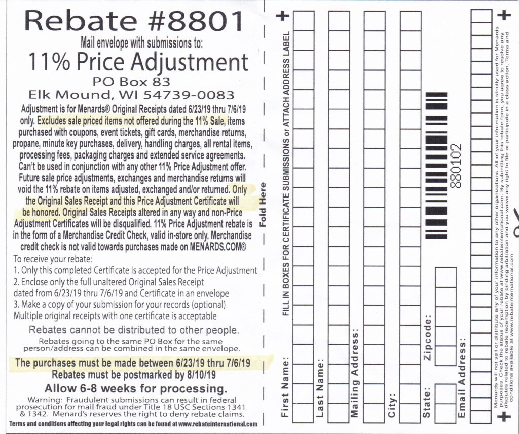 Menards Rebate 8801