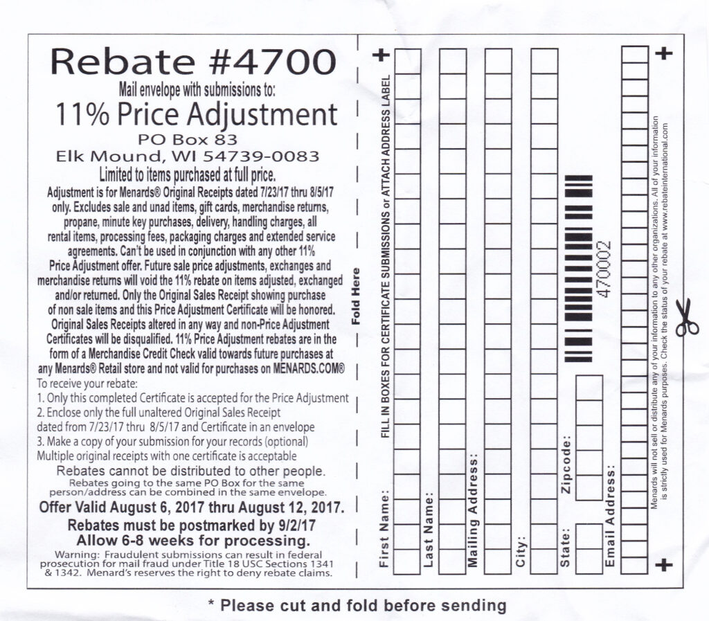 Menards Rebate Adjustment Form May 2024