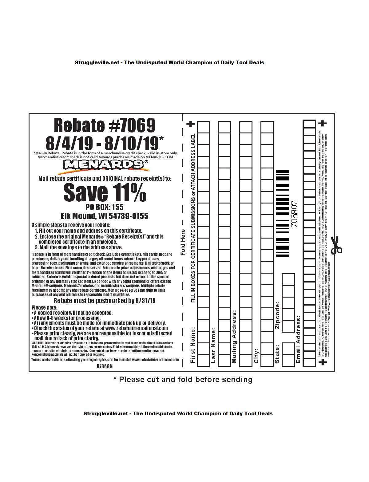 Menards Rebate Coupon 7069