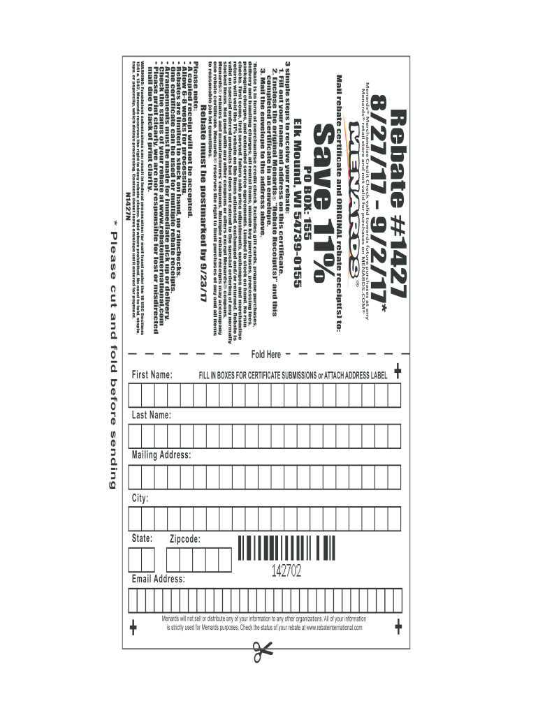 Menards Rebate Form 4172 Printing