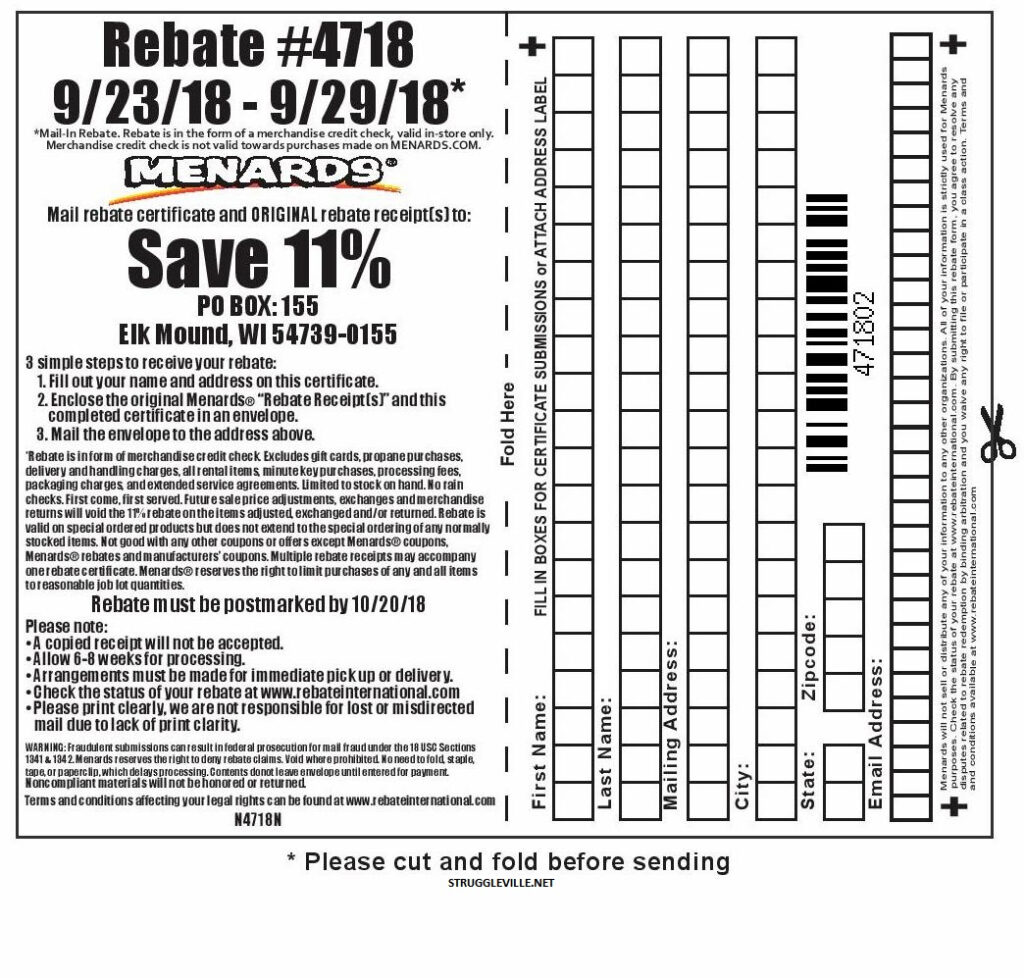 Menards Rebate Form 4718