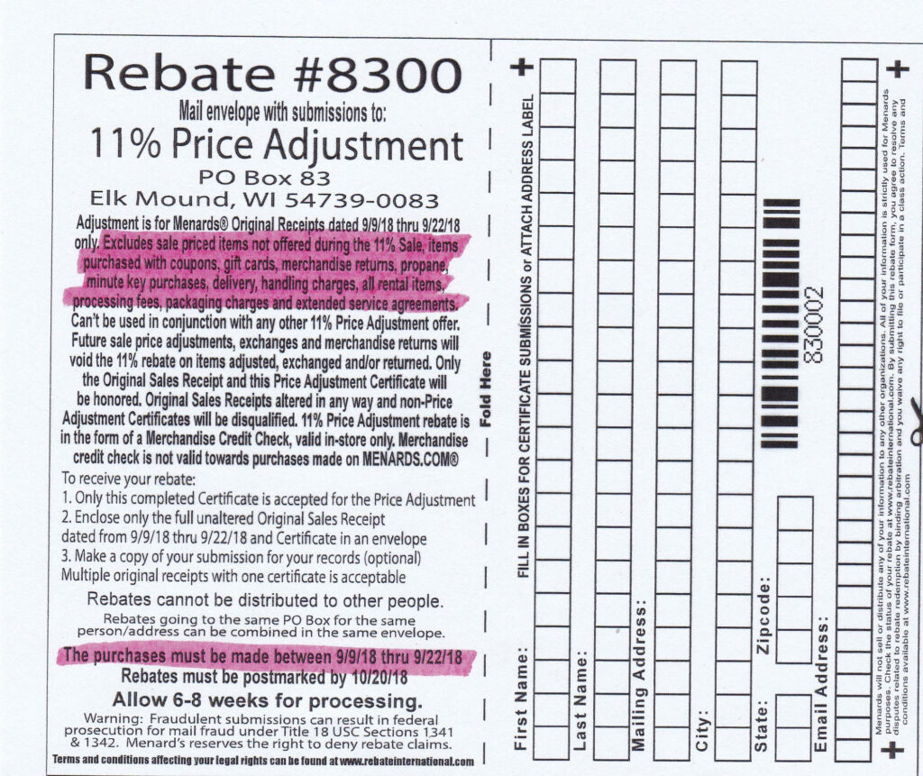 Menards Rebate Form September 9 2024