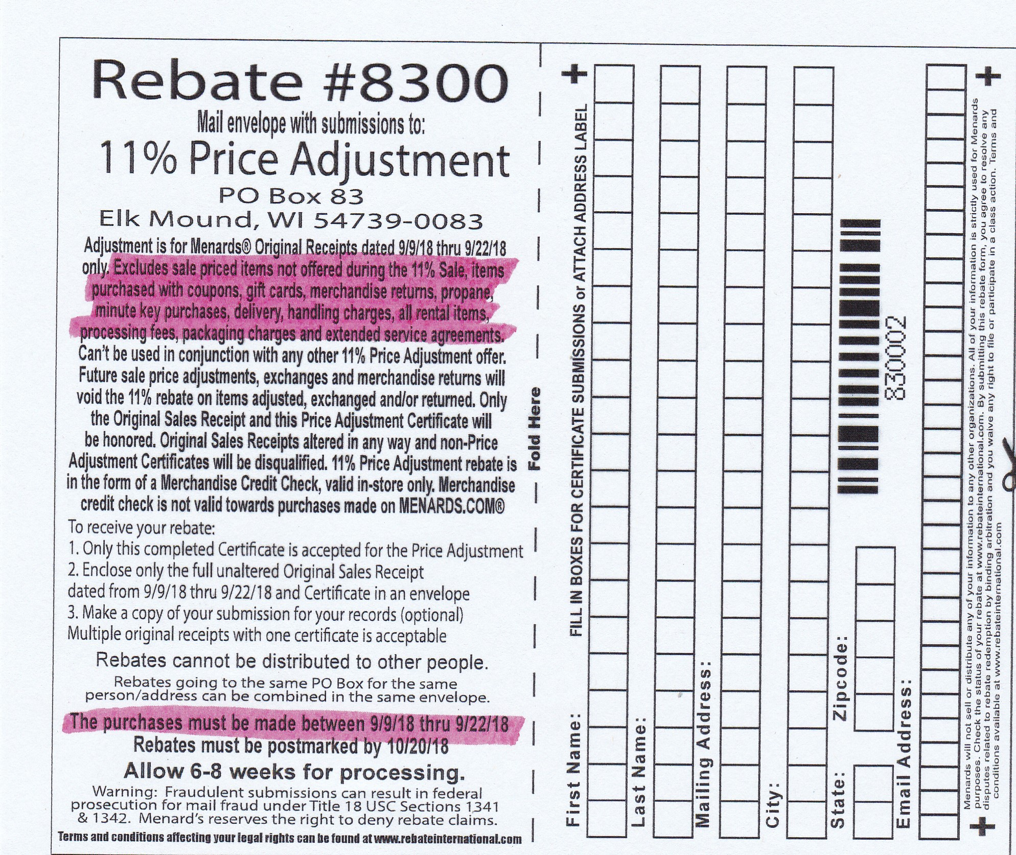 Menards Rebate Form September 9 2022