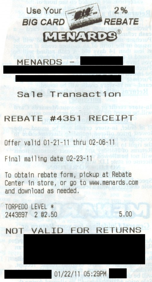 Menards Rebate Receipt For Online Order