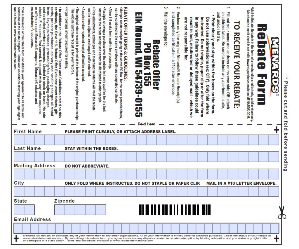 Printable Menards Rebate Form 2024