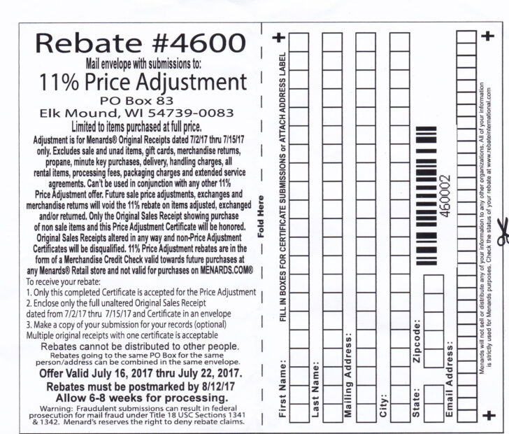 When Is Next 11 Percent Rebate At Menards